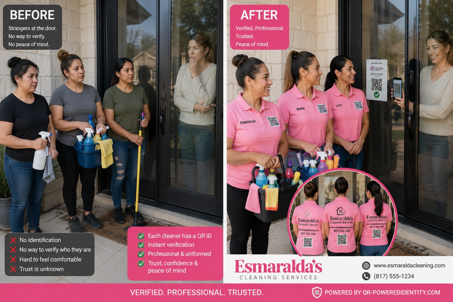 Before and after QR-Powered Identity — Esmaralda's Cleaning Services